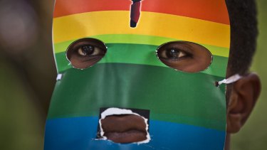 Gays and lesbians in Kenya were last year forced to wear masks to conceal their identities while staging a protest against Uganda's tough stance on homosexuality.