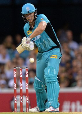 Andrew Flintoff of the Brisbane Heat bats during the Big Bash League match against the Sydney Sixers at The Gabba.