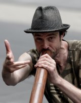 Melbourne busker Dan Richardson, aka Animus, plays the didgeridoo and flute.