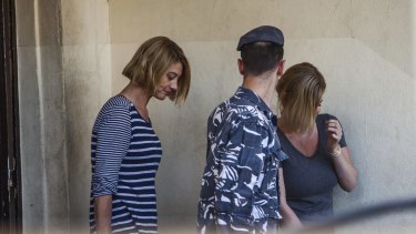 Tara Brown, left, and Australian mother Sally Faulkner, right, leave a women's prison in the Beirut southeastern suburb of Baabda in April.