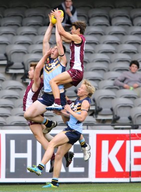 New Freo draftee Lachie Weller takes a screamer playing for the Queensland under 18 side.