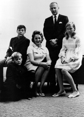 The Aldrin Family, left to right, Andy, 10, (on Floor), Mike, 13, Mrs. Joan Aldrin, Buzz and Jann, 11. 
