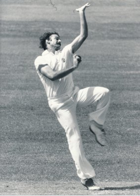 Special delivery: Australian legend Dennis Lillee in action.