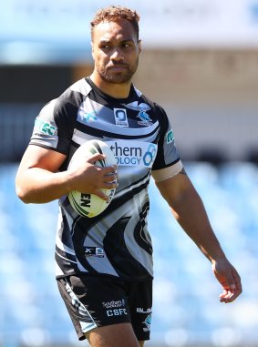 On the comeback trail: Sam Tagataese at the Cronulla Sharks training session at Southern Cross Group Stadium on Monday.