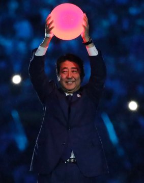 Japanese Prime Minister Shinzo Abe during the closing ceremony in the Maracana stadium at the 2016 Summer Olympics in Rio de Janeiro, Brazil.