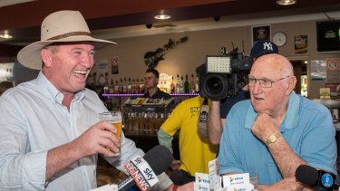 Barnaby Joyce at the Longyard Pub in Tamworth after the High Court ruled he was invalidly elected.