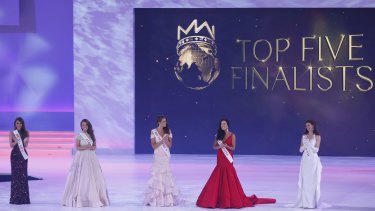 Miss Australia Courtney Thorpe, second left, made the top five finalists.