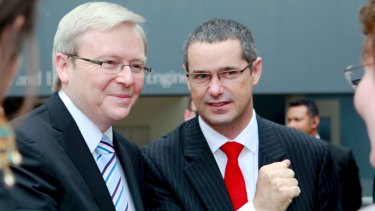 Former prime minister Kevin Rudd with then communications minister Stephen Conroy in 2009. 