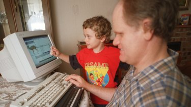 Bruce with his computer in 1996.
