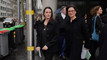 Former pokies addict Shonica Guy (left) with lawyer Jennifer Kanis, arriving at the Federal Court of Australia.