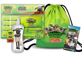 Shaun the Sheep Movie kids pack include a stationary set, drawstring bag and drink bottle.