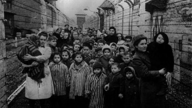 Survivors of Auschwitz shortly after the concentration camp's liberation in 1945.