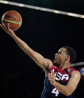 World stage: Steph Curry scores for the US during the FIBA World Cup.