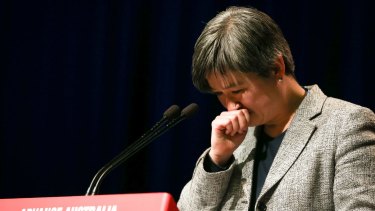An emotional Penny Wong during Labor's same-sex marriage debate at the national conference.