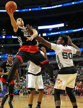 Flying high on court during the McDonald's All American Game in Chicago in April.