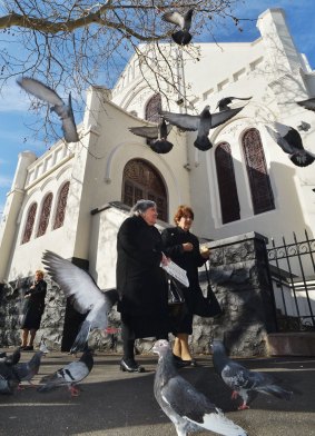 Parishioners leave the South Melbourne Greek Orthodox Archdiocese.