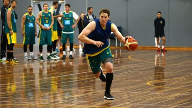 NBA experience: Cameron Bairstow goes through his paces at the Boomers' Olympics camp at Melbourne this week.