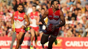 Sorry saga: Adam Goodes (right) was subjected to boos in Perth.