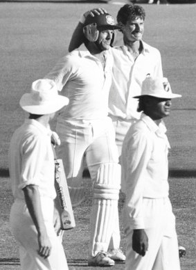 Mutual respect: Richard Hadlee congratulates Michael Whitney after he survived a spell by the champion fast bowler to earn Australia a draw with New Zealand in December 1987.