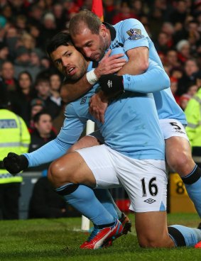 Brothers in arms: Argentina and Manchester City stars  Sergio Aguero and Pablo Zabaleta.