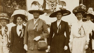 Vida Goldstein (far right) joins the Great Suffragette Demonstration in London in 1911.