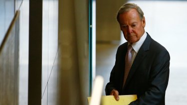 Former Knox Grammar headmaster Ian Paterson leaves the royal commission after giving evidence on Friday.