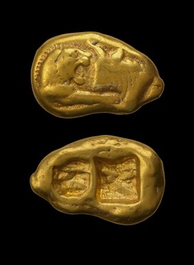 Gold Coin of Croesus About 550 BCE, minted in Lydia (modern Turkey).