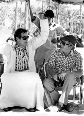 Roger Moore and director Lewis Gilbert, in Cairo on the set of <i>The Spy Who Loved Me</i>, 1977.