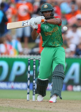 Take that: Bangladesh batsman Mohammad Mahmudullah pulls onto the leg-side during his century in Hamilton. 