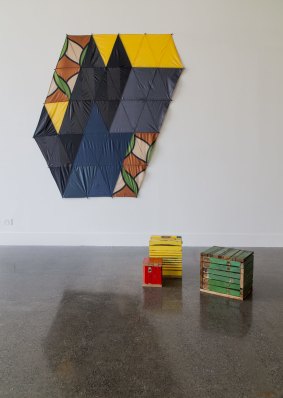 Alek O. Untitled (Umbrellas) and Katherine Hattam Specific Objects (Green, Yellow, Red) 2008. 
