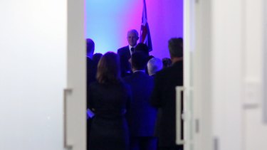 Prime Minister Malcolm Turnbull addresses a fundraiser at the headquarters of senator Cory Bernardi's Conservative Leadership Foundation in June.