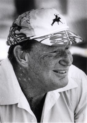 Kerry Packer watching polo at Warwick Farm in March 1990.