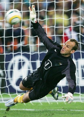 Show stopper: Socceroos goalkeeper Mark Schwarzer saves a goal in the penalty shootout.