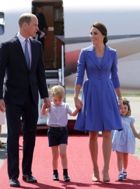 Prince William and Kate, the Duchess of Cambridge arrive in Berlin with their children Prince George and Princess Charlotte for a royal tour in July.