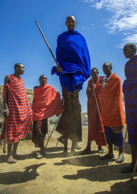 Maasai men performing the warriors' dance.