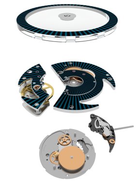 An exploded view of Swatch's 51-part movement. 