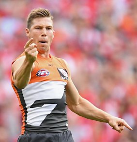 Toby Greene celebrates goal in the qualifying final.