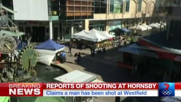 The scene of the shooting at the Hornsby Organic Food Market at Westfield Hornsby where people were injured after officers opened fire on a man with a knife.