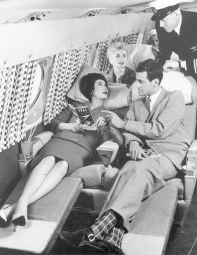The sleeper seats in the Comet 4 during a demonstration flight for BOAC.