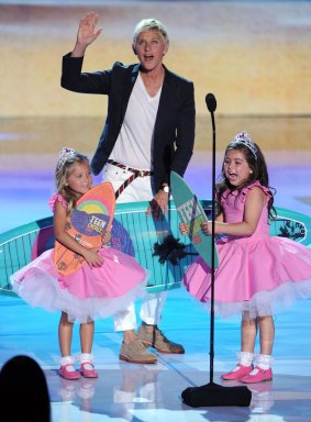 Young stars: Rosie McClelland (left) and Sophia Grace Brownlee with Ellen DeGeneres during the 2012 Teen Choice Awards.