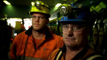 Mine workers Adam Powell and Darrin Francis, at the Springvale mine near Lithgow.