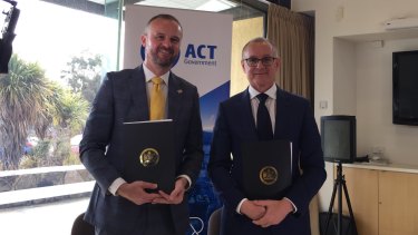 ACT Chief Minister Andrew Barr and South Australia Premier Jay Weatherill signed a memorandum of understanding between their two governments to work together to put Australian into the space race in August.