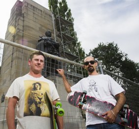 Christian Sheldrick and Tony Caruana from the Canberra Skateboarding Association, who are upset that the NCA is ''skateboard proofing'' the national monuments in the triangle. 
