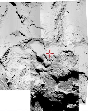 This five-image montage was used to try and identify where Philae finally landed.