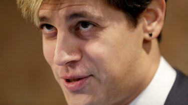 Milo Yiannopoulos speaks during a news conference in New York. 