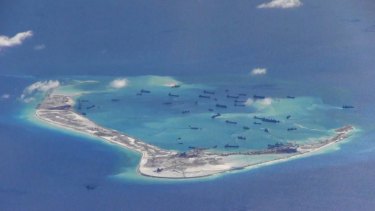 Chinese dredging vessels are purportedly working in the waters around Mischief Reef in the disputed Spratly Islands in the South China Sea.