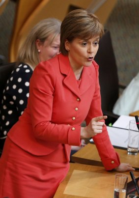 Scottish National Party leader and Scottish First Minister Nicola Sturgeon speaks during First Minister's questions at the Scottish Parliament in Edinburgh.
