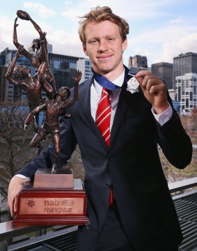 Rising Star winner Callum Mills poses with the trophy.