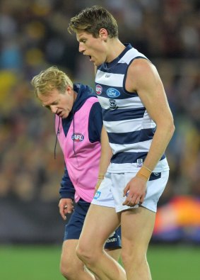 Sidelined: Mark Blicavs of the Cats.
