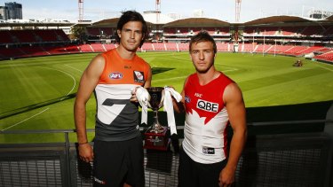 Sign of the times: GWS co-captain Phil Davis and Sydney star Kieren Jack are looking forward to the 10th battle between the clubs.